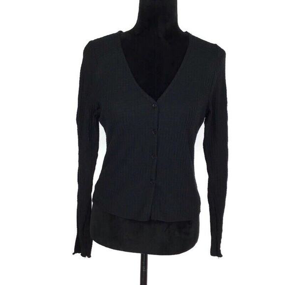 Socialite Skivvy Ribbed Cardigan Juniors Black Long Sleeve Button Front Knit NEW - Picture 2 of 5